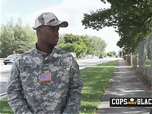 Obnoxious soldier is compelled into screwing horny milf cops vaginas