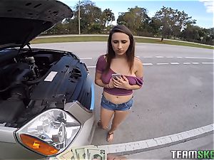 brunette teenager Ashley Adams romped in the car